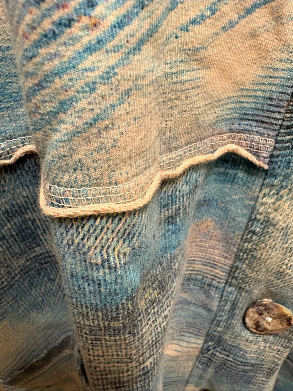 C.M.C. Color Me Cotton XL Blue Abstract Knit Jacket Shacket Cotton Stretch Art - Picture 8 of 16